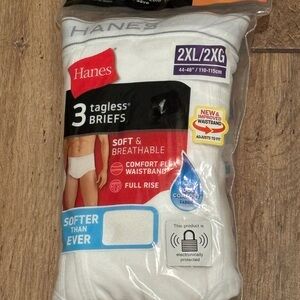 Hanes Men's Sz 2XL Tagless White Briefs 3-Pack